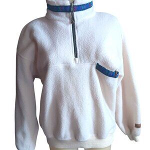 Womens XS Vtg Fleece Jacket 90's Marker Polartec White Pullover Half-Zip Pocket